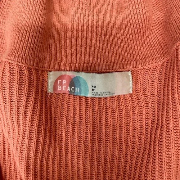 Free People Picnic Romper Ribbed Knit Collared Linen Cotton Salmon Playsuit xs - Picture 5 of 8